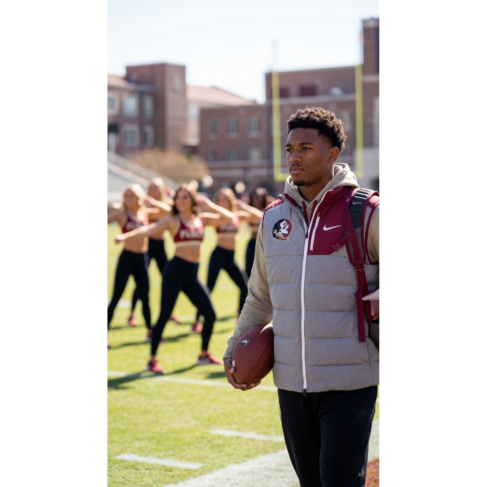 Nike FSU Florida State Seminoles NCAA Puffer Vest Gray Garnet Full Zip Men's L - Picture 2 of 9